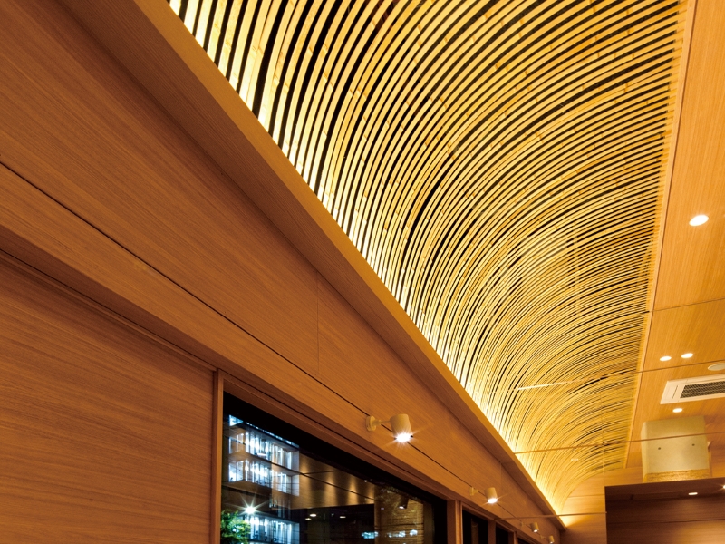竹材を曲線天井のデザイン